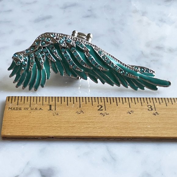 Enameled Angel Wing Ring with Crystals & Whimsy, Stretch Adjustable Sizing - Picture 6 of 6